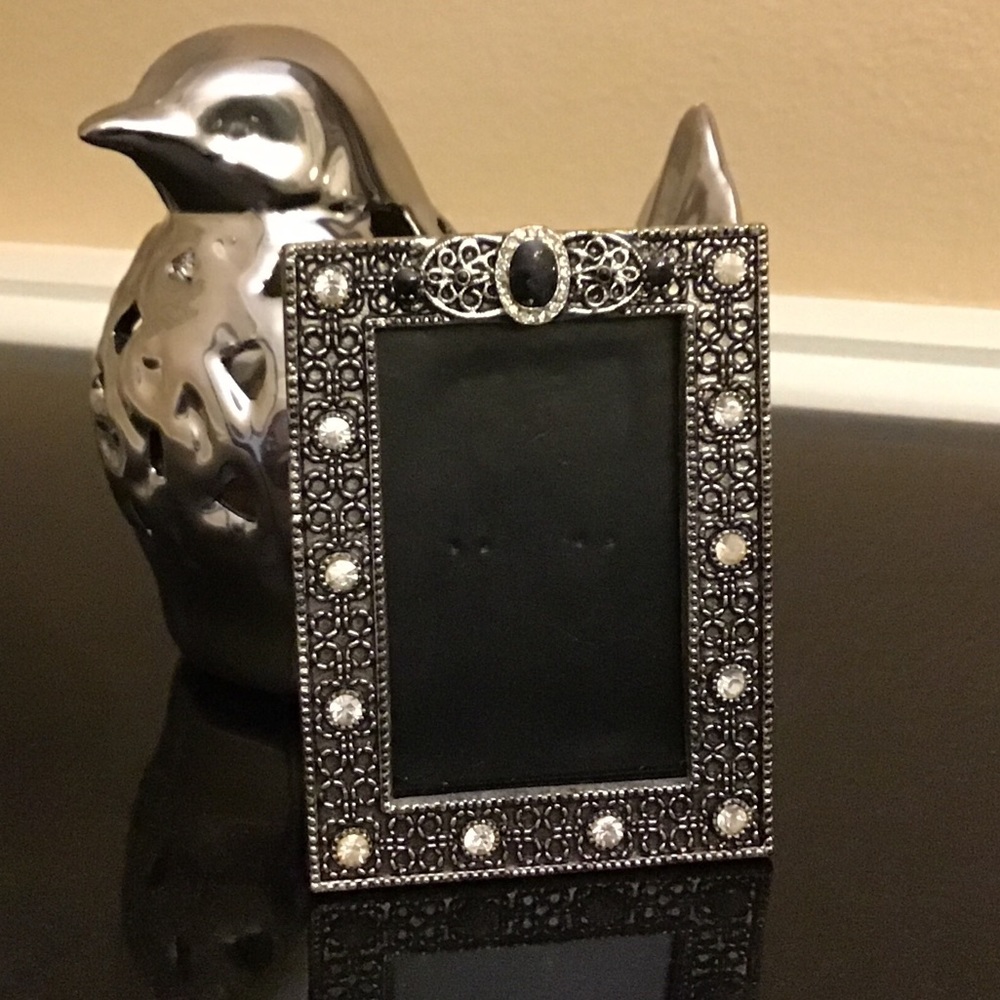 Vintage ornate metal and rhinestone frame